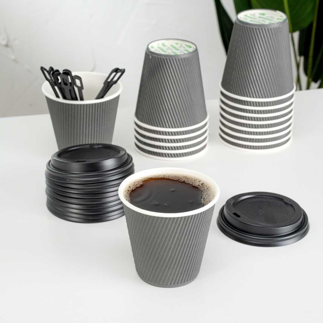 Restpresso 8 oz Gray Paper Coffee Cup - Ripple Wall - 3 1/2" x 3 1/2" x 3 1/4" - 500 count box