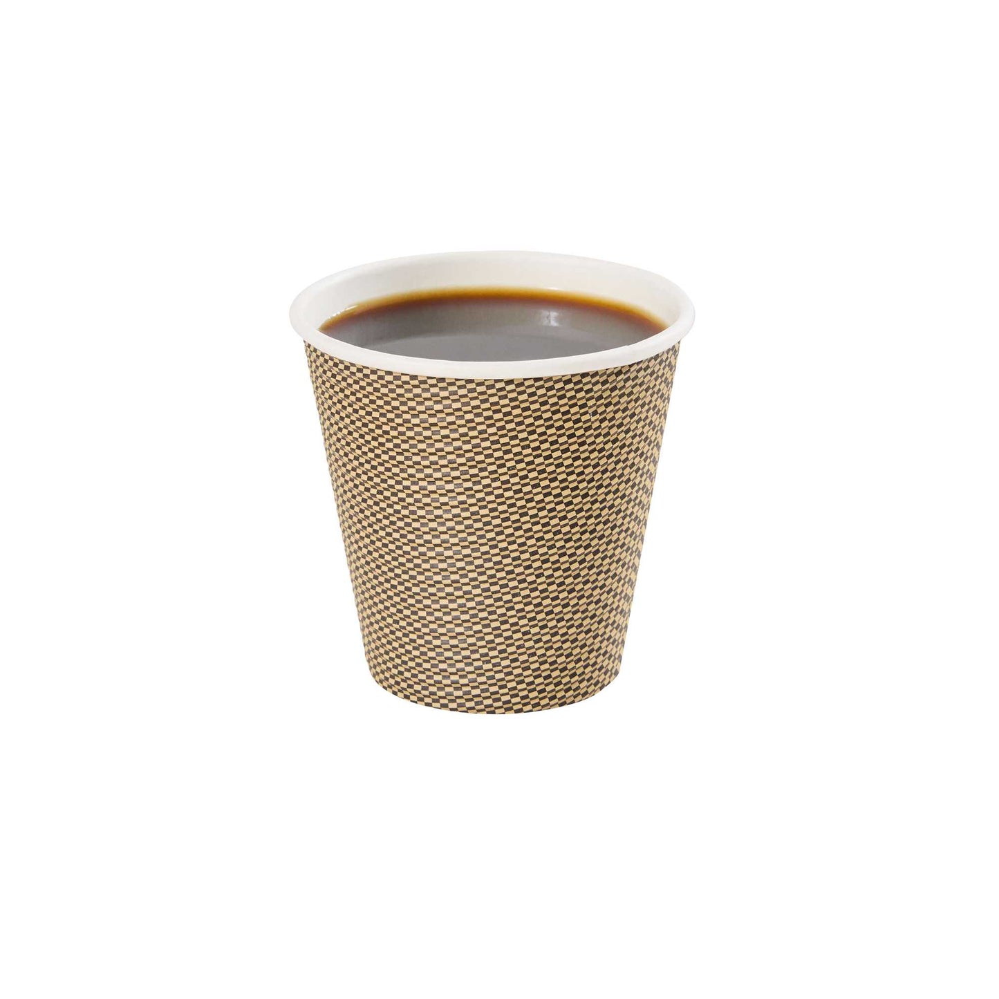 Restpresso 8 oz Mocha Pin Check Paper Coffee Cup - Spiral Wall - 3 1/2" x 3 1/2" x 3 1/4" - 500 count box
