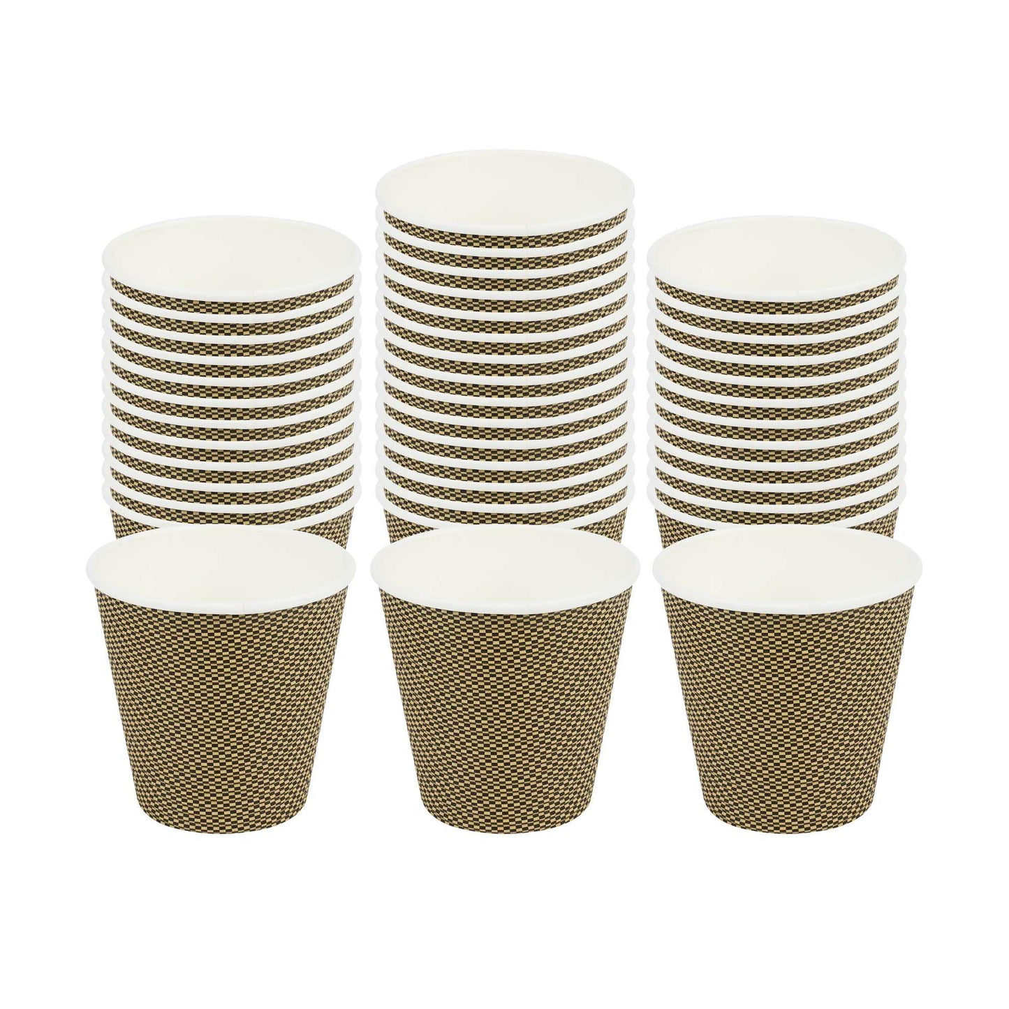 Restpresso 8 oz Mocha Pin Check Paper Coffee Cup - Spiral Wall - 3 1/2" x 3 1/2" x 3 1/4" - 25 count box