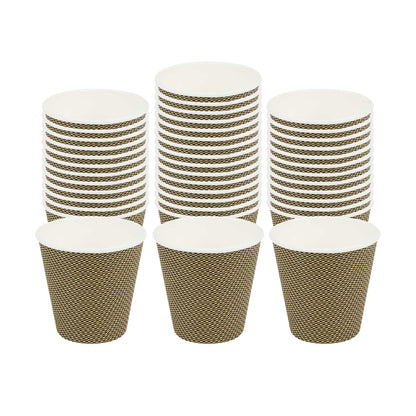 Restpresso 8 oz Mocha Pin Check Paper Coffee Cup - Spiral Wall - 3 1/2" x 3 1/2" x 3 1/4" - 25 count box