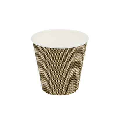 Restpresso 8 oz Mocha Pin Check Paper Coffee Cup - Spiral Wall - 3 1/2" x 3 1/2" x 3 1/4" - 25 count box