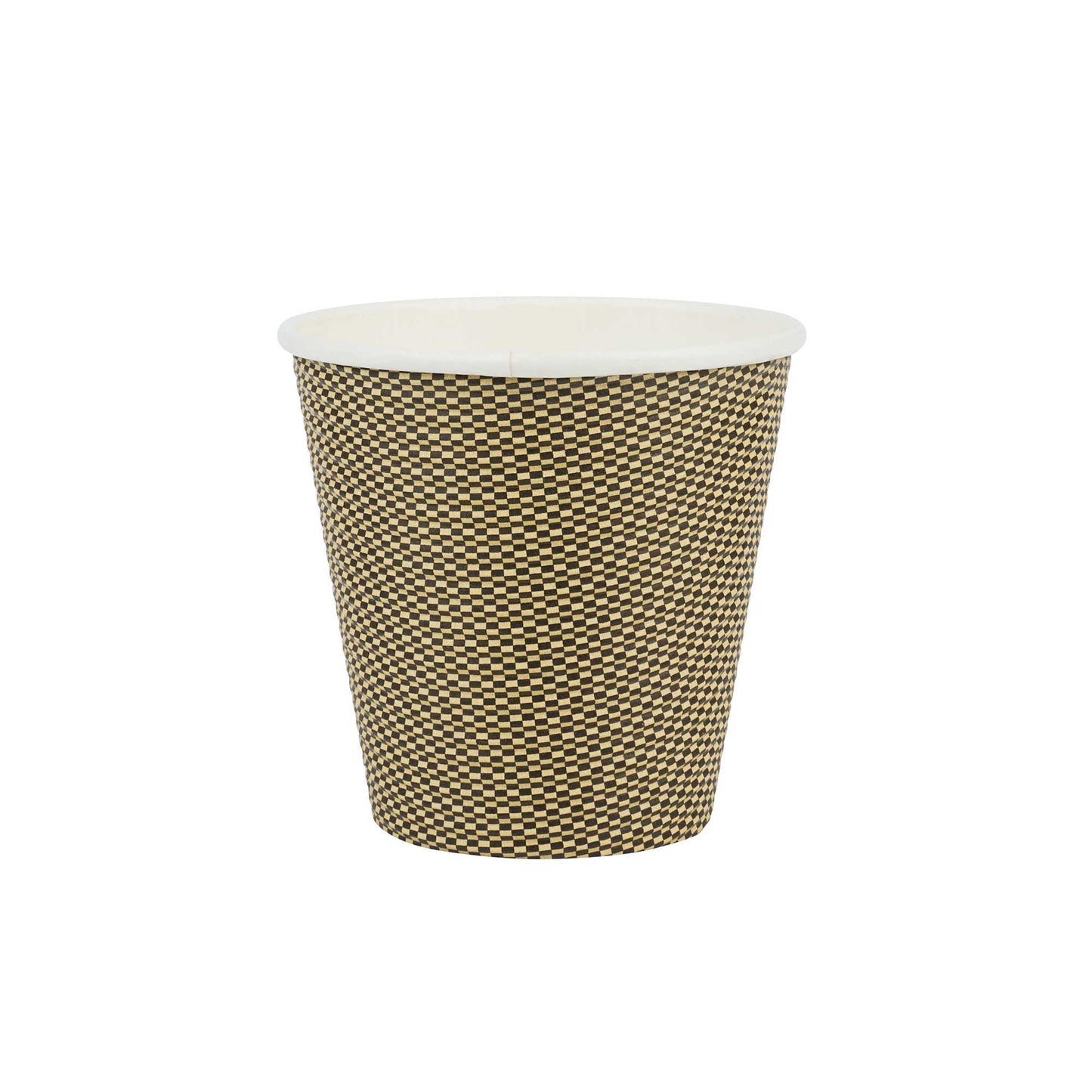Restpresso 8 oz Mocha Pin Check Paper Coffee Cup - Spiral Wall - 3 1/2" x 3 1/2" x 3 1/4" - 500 count box