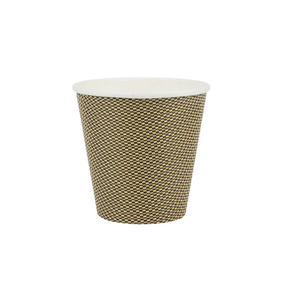 Restpresso 8 oz Mocha Pin Check Paper Coffee Cup - Spiral Wall - 3 1/2" x 3 1/2" x 3 1/4" - 500 count box