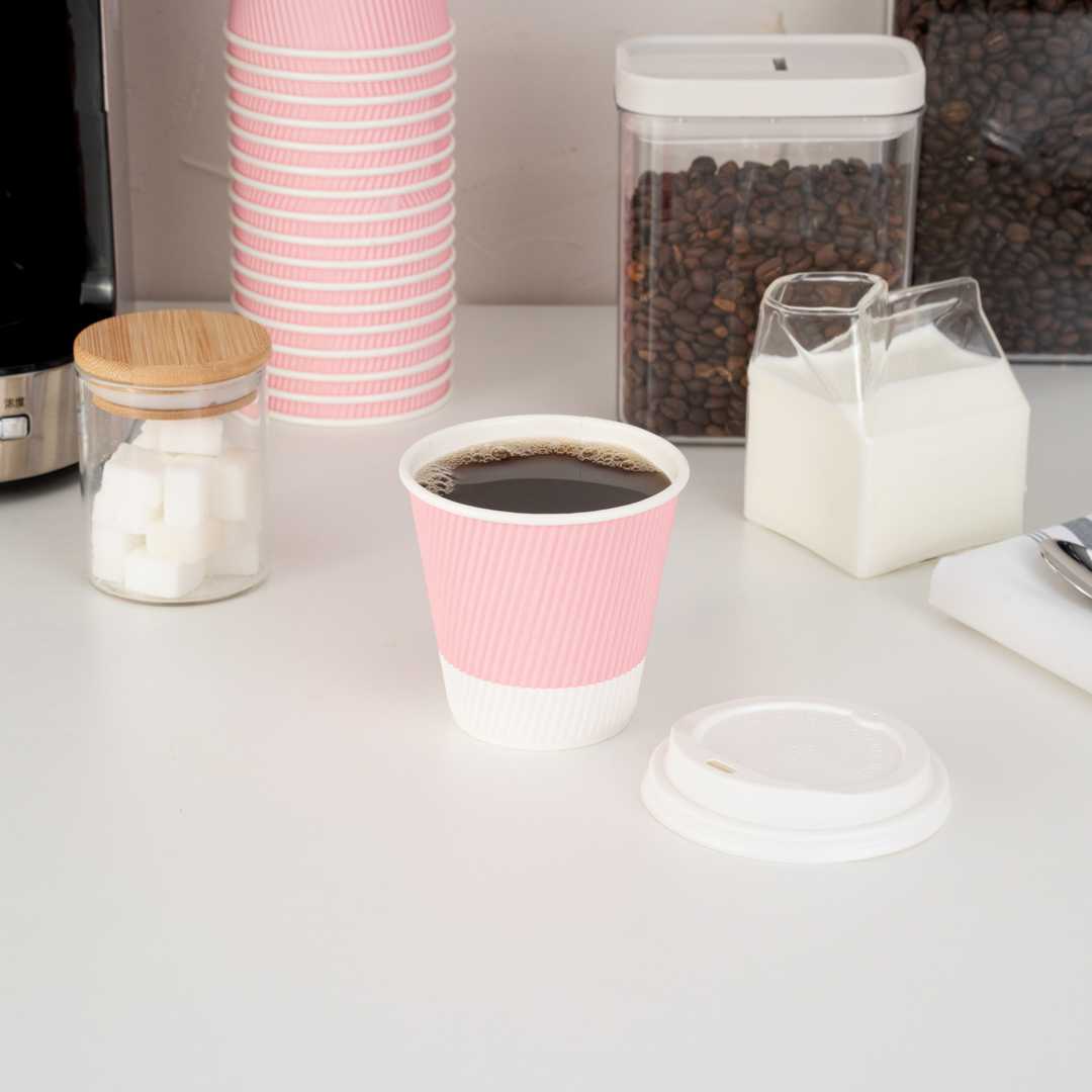 Restpresso 8 oz Light Pink Paper Coffee Cup - Ripple Wall - 3 1/2" x 3 1/2" x 3 1/4" - 500 count box
