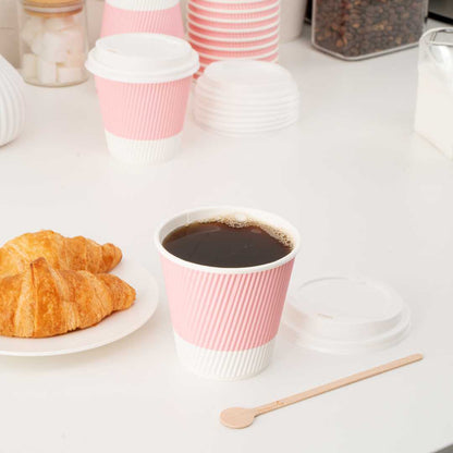 Restpresso 8 oz Light Pink Paper Coffee Cup - Ripple Wall - 3 1/2" x 3 1/2" x 3 1/4" - 500 count box