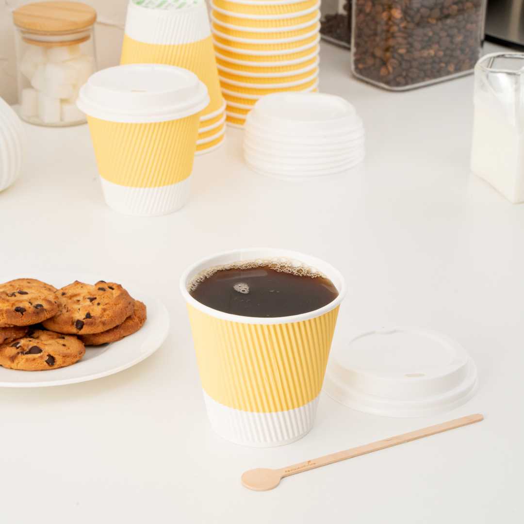 Restpresso 8 oz Light Yellow Paper Coffee Cup - Ripple Wall - 3 1/2" x 3 1/2" x 3 1/4" - 500 count box