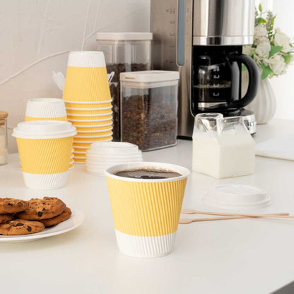 Restpresso 8 oz Light Yellow Paper Coffee Cup - Ripple Wall - 3 1/2" x 3 1/2" x 3 1/4" - 500 count box