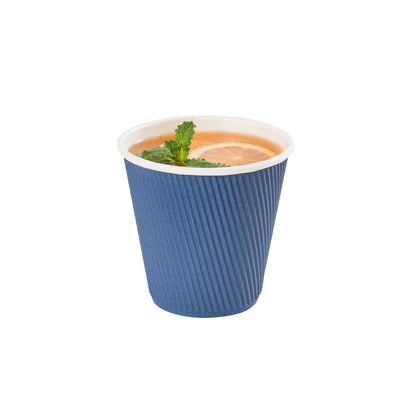 Restpresso 8 oz Midnight Blue Paper Coffee Cup - Ripple Wall - 3 1/2" x 3 1/2" x 3 1/4" - 500 count box