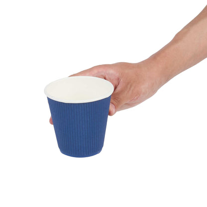 Restpresso 8 oz Midnight Blue Paper Coffee Cup - Ripple Wall - 3 1/2" x 3 1/2" x 3 1/4" - 25 count box