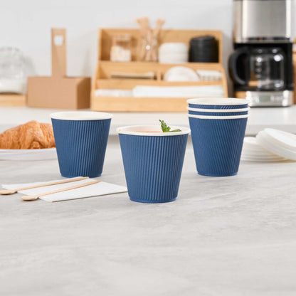 Restpresso 8 oz Midnight Blue Paper Coffee Cup - Ripple Wall - 3 1/2" x 3 1/2" x 3 1/4" - 500 count box