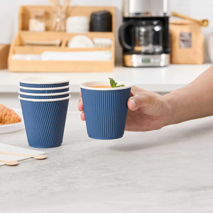 Restpresso 8 oz Midnight Blue Paper Coffee Cup - Ripple Wall - 3 1/2" x 3 1/2" x 3 1/4" - 500 count box