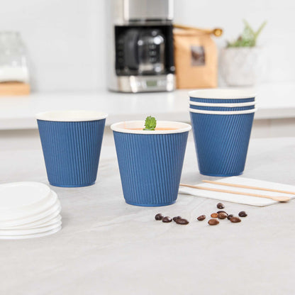 Restpresso 8 oz Midnight Blue Paper Coffee Cup - Ripple Wall - 3 1/2" x 3 1/2" x 3 1/4" - 500 count box