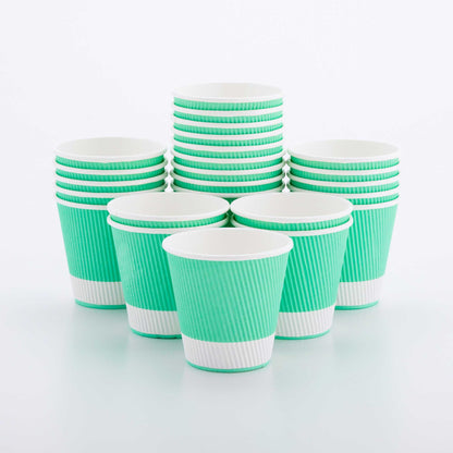 Restpresso 8 oz Light Green Paper Coffee Cup - Ripple Wall - 3 1/2" x 3 1/2" x 3 1/4" - 25 count box