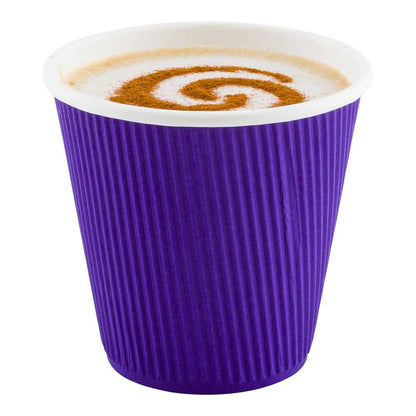 Restpresso 8 oz Royal Purple Paper Coffee Cup - Ripple Wall - 3 1/2" x 3 1/2" x 3 1/4" - 25 count box