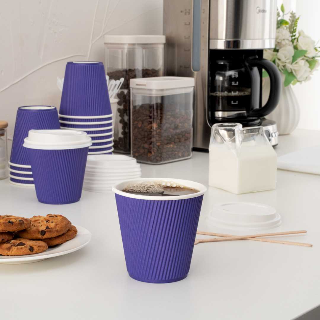 Restpresso 8 oz Royal Purple Paper Coffee Cup - Ripple Wall - 3 1/2" x 3 1/2" x 3 1/4" - 25 count box