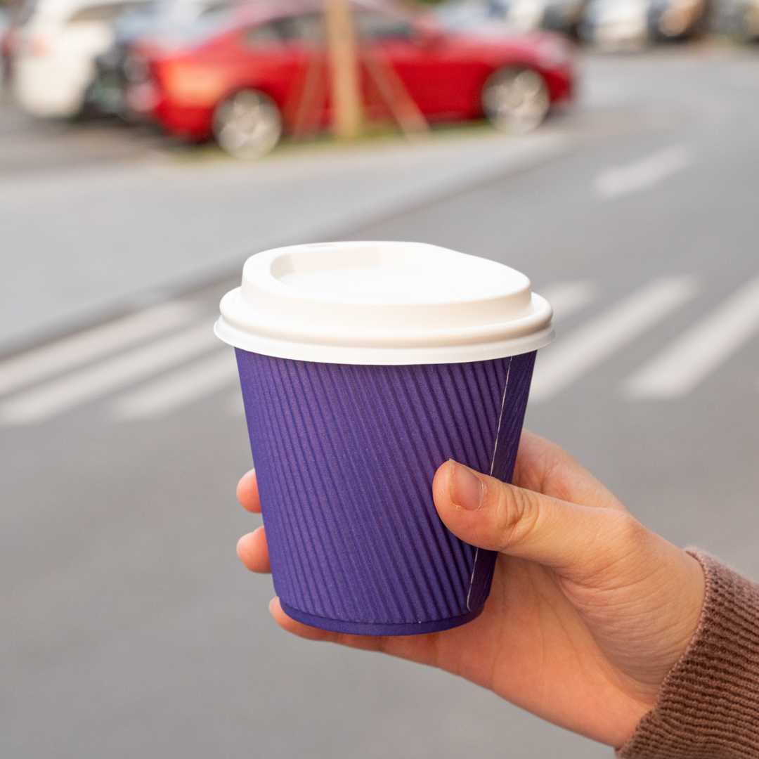 Restpresso 8 oz Royal Purple Paper Coffee Cup - Ripple Wall - 3 1/2" x 3 1/2" x 3 1/4" - 25 count box