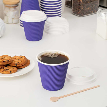 Restpresso 8 oz Royal Purple Paper Coffee Cup - Ripple Wall - 3 1/2" x 3 1/2" x 3 1/4" - 500 count box