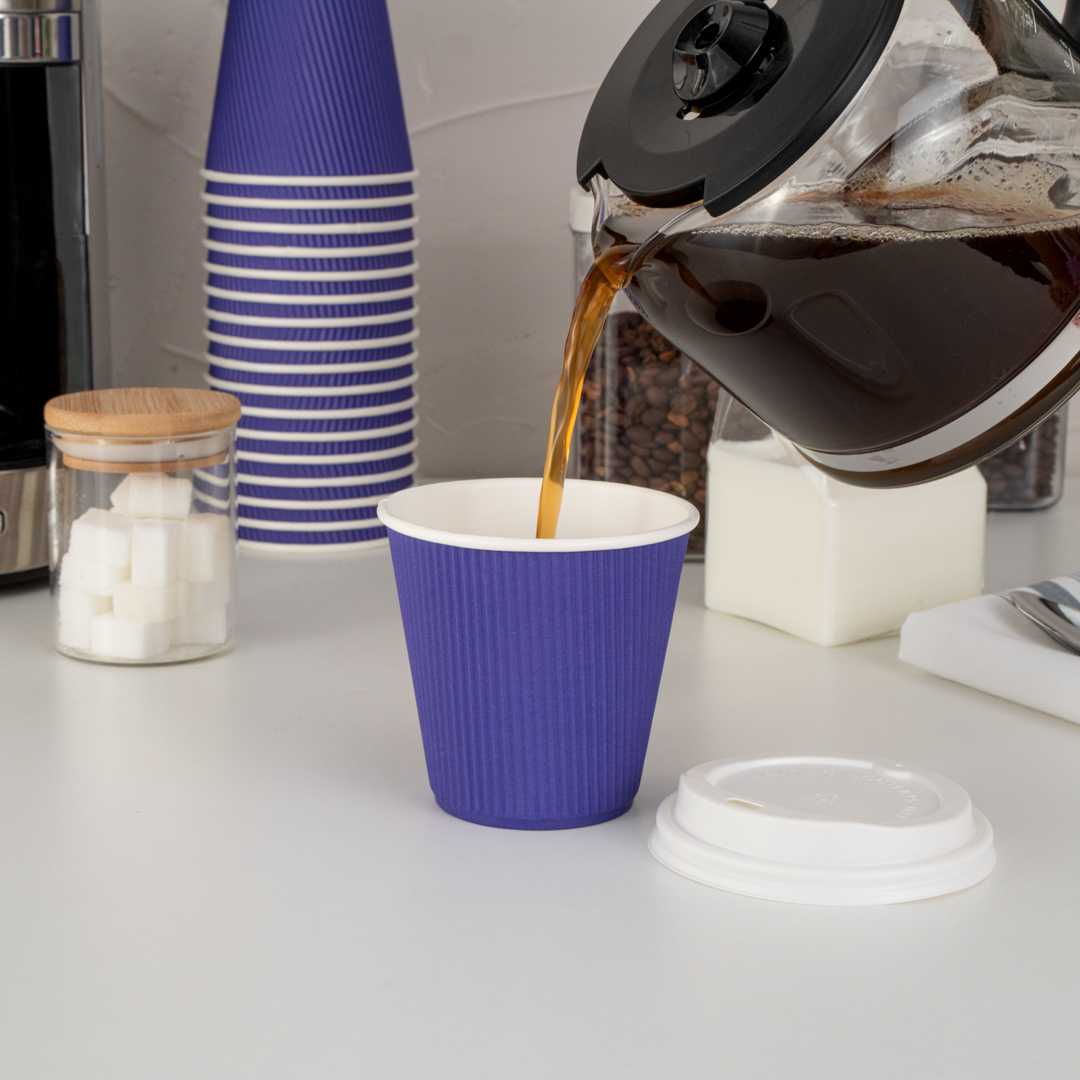 Restpresso 8 oz Royal Purple Paper Coffee Cup - Ripple Wall - 3 1/2" x 3 1/2" x 3 1/4" - 500 count box