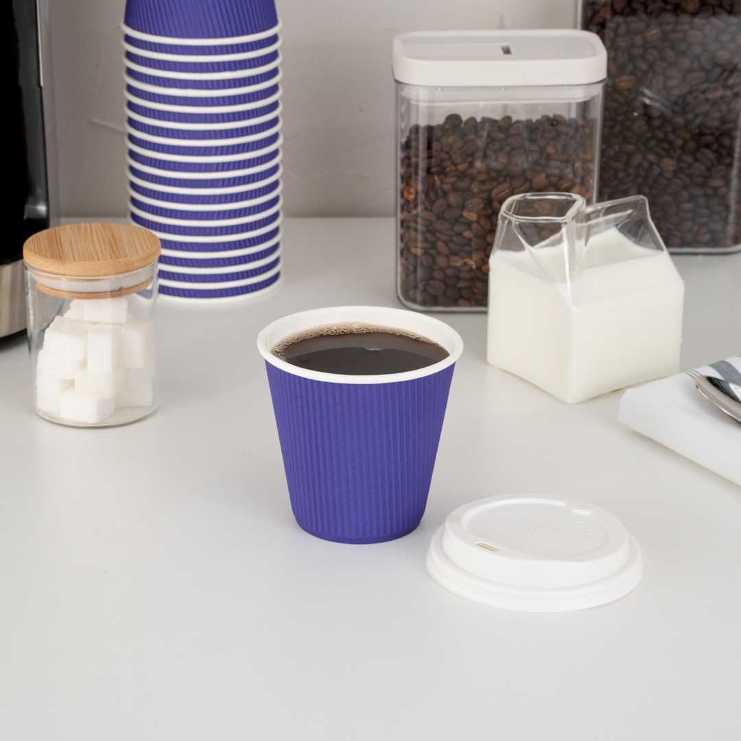 Restpresso 8 oz Royal Purple Paper Coffee Cup - Ripple Wall - 3 1/2" x 3 1/2" x 3 1/4" - 500 count box