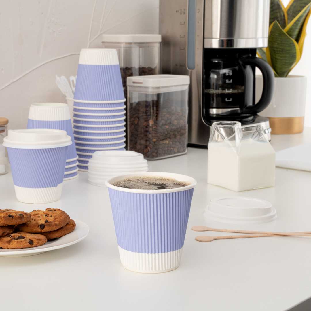 Restpresso 8 oz Light Purple Paper Coffee Cup - Ripple Wall - 3 1/2" x 3 1/2" x 3 1/4" - 25 count box