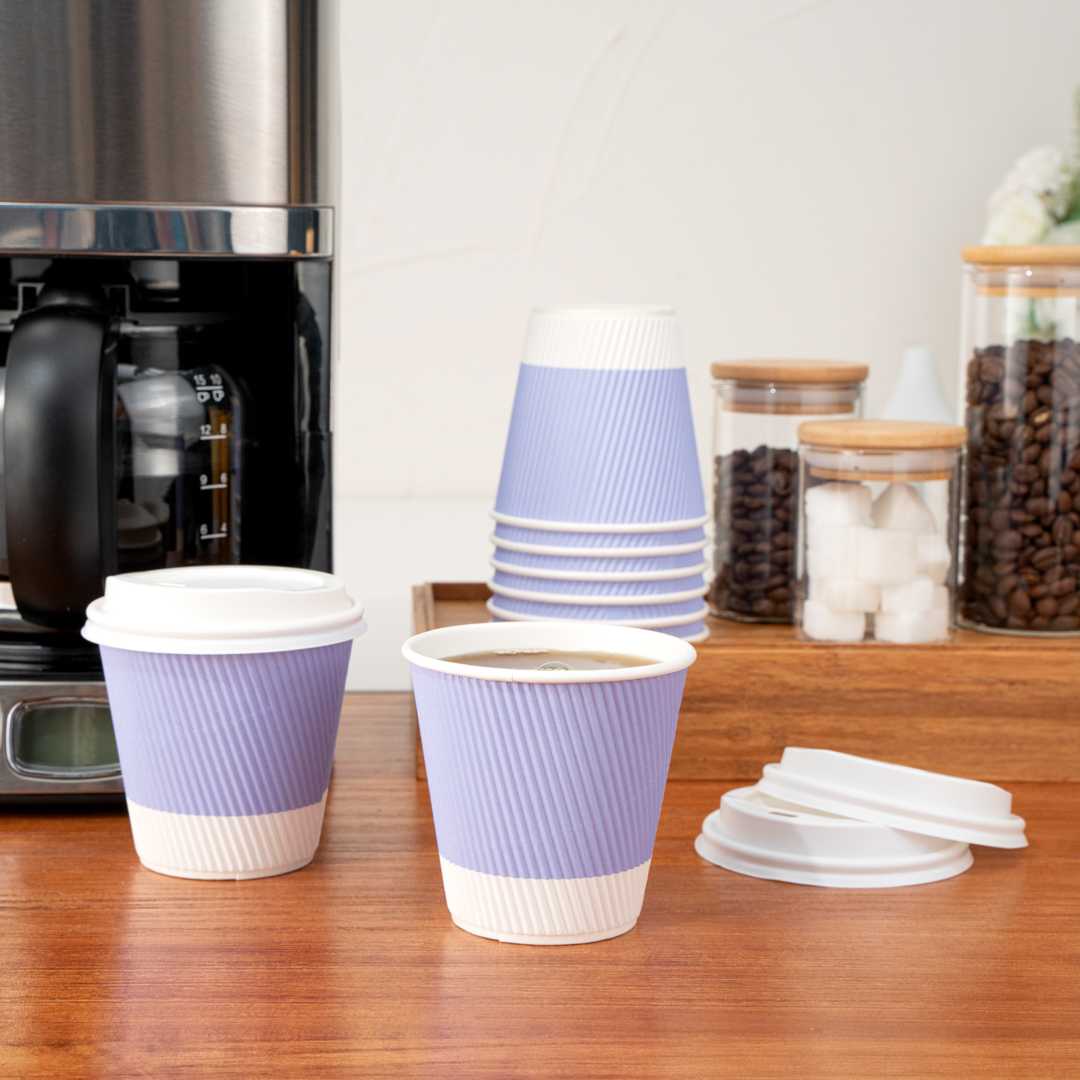 Restpresso 8 oz Light Purple Paper Coffee Cup - Ripple Wall - 3 1/2" x 3 1/2" x 3 1/4" - 25 count box