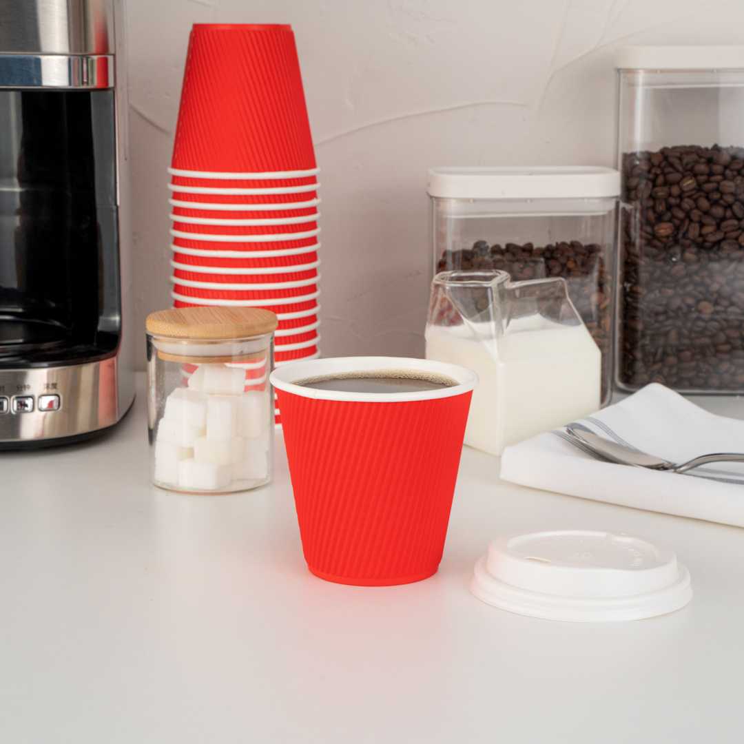 Restpresso 8 oz Red Paper Coffee Cup - Ripple Wall - 3 1/2" x 3 1/2" x 3 1/2" - 25 count box