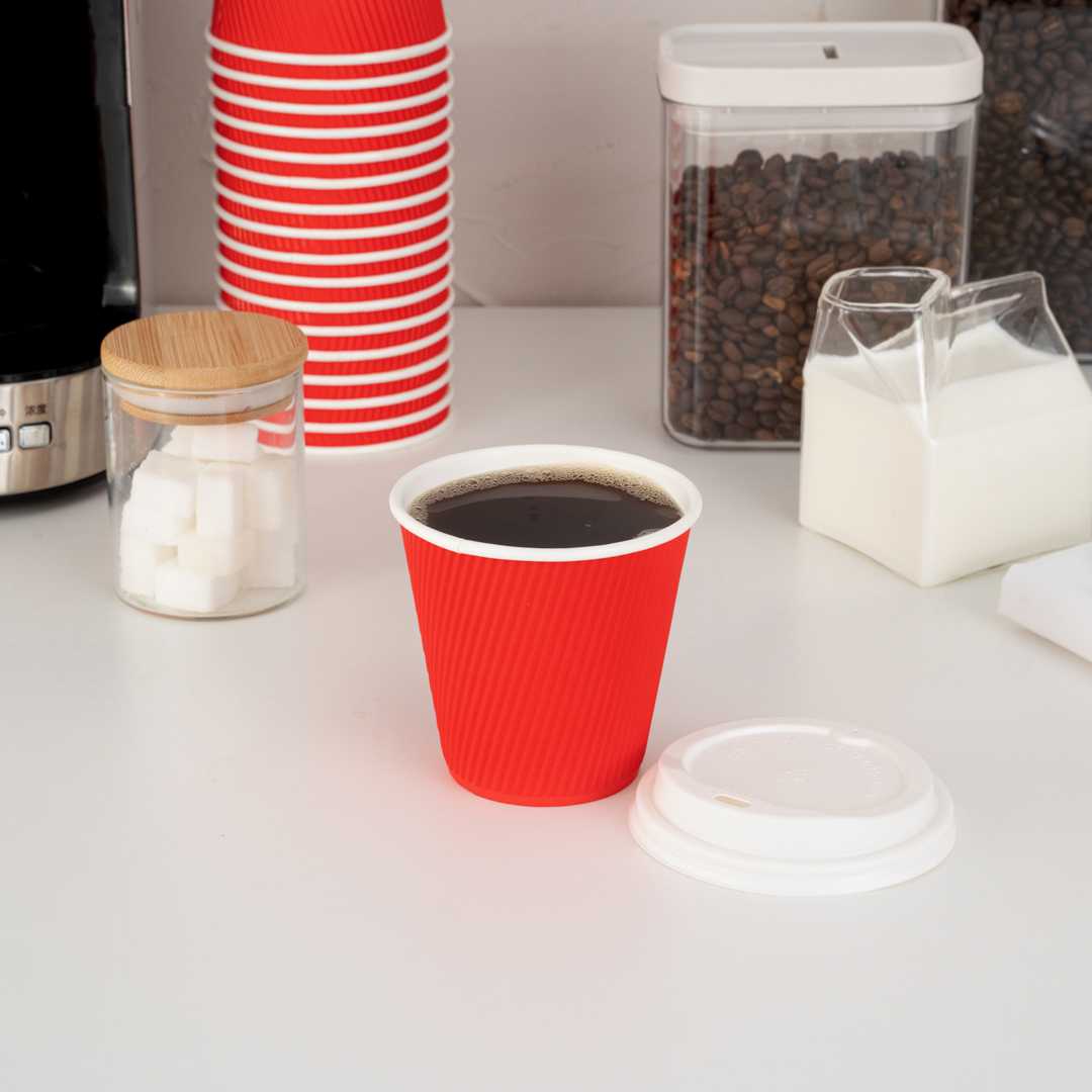 Restpresso 8 oz Red Paper Coffee Cup - Ripple Wall - 3 1/2" x 3 1/2" x 3 1/2" - 25 count box