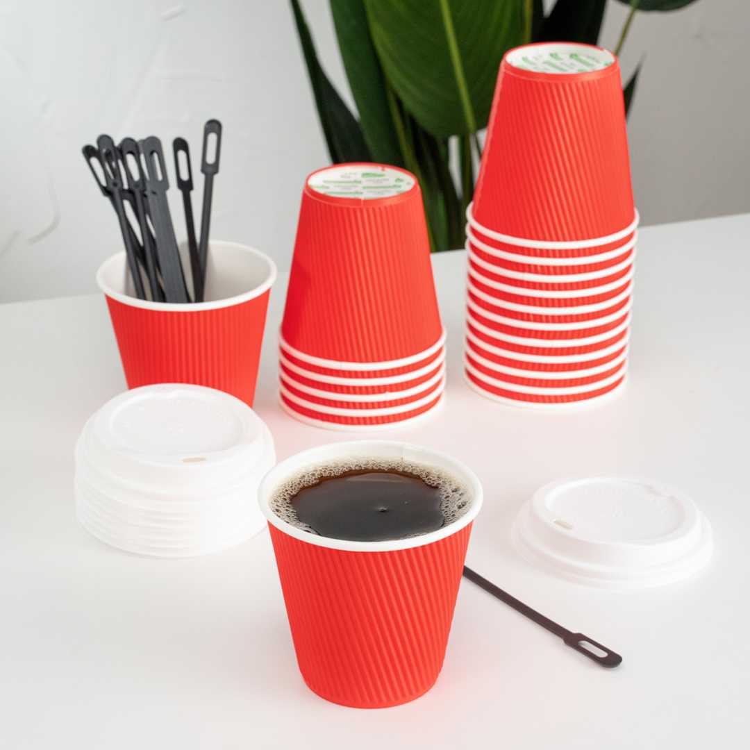 Restpresso 8 oz Red Paper Coffee Cup - Ripple Wall - 3 1/2" x 3 1/2" x 3 1/2" - 25 count box
