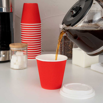 Restpresso 8 oz Red Paper Coffee Cup - Ripple Wall - 3 1/2" x 3 1/2" x 3 1/4" - 500 count box