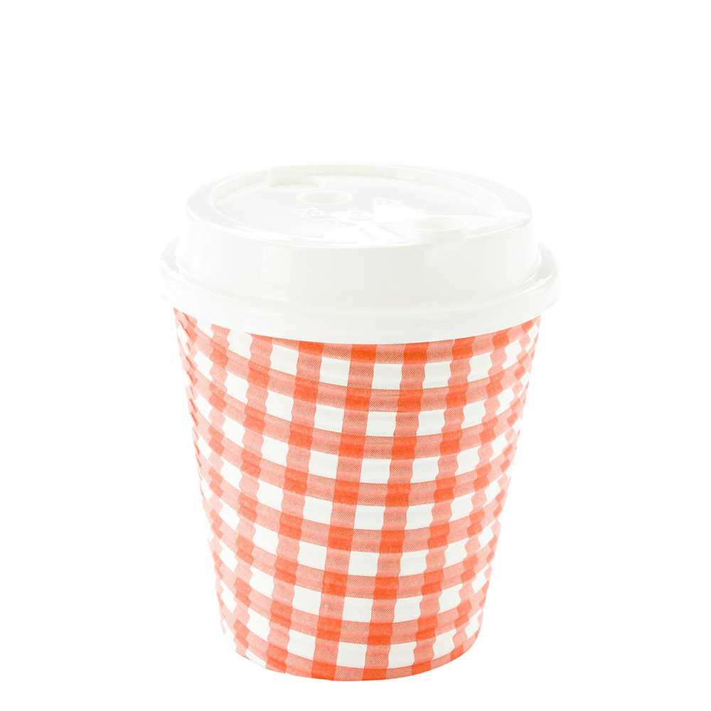 Restpresso 8 oz Picnic Print Paper Coffee Cup - Spiral Wall - 3 1/2" x 3 1/2" x 3 1/4" - 25 count box