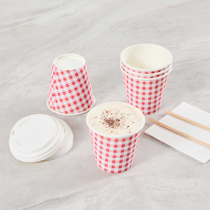 Restpresso 8 oz Picnic Print Paper Coffee Cup - Spiral Wall - 3 1/2" x 3 1/2" x 3 1/4" - 25 count box
