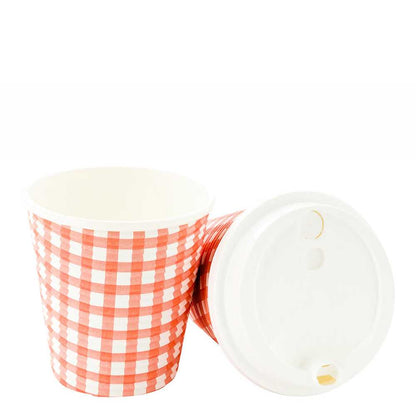 Restpresso 8 oz Picnic Print Paper Coffee Cup - Spiral Wall - 3 1/2" x 3 1/2" x 3 1/4" - 500 count box