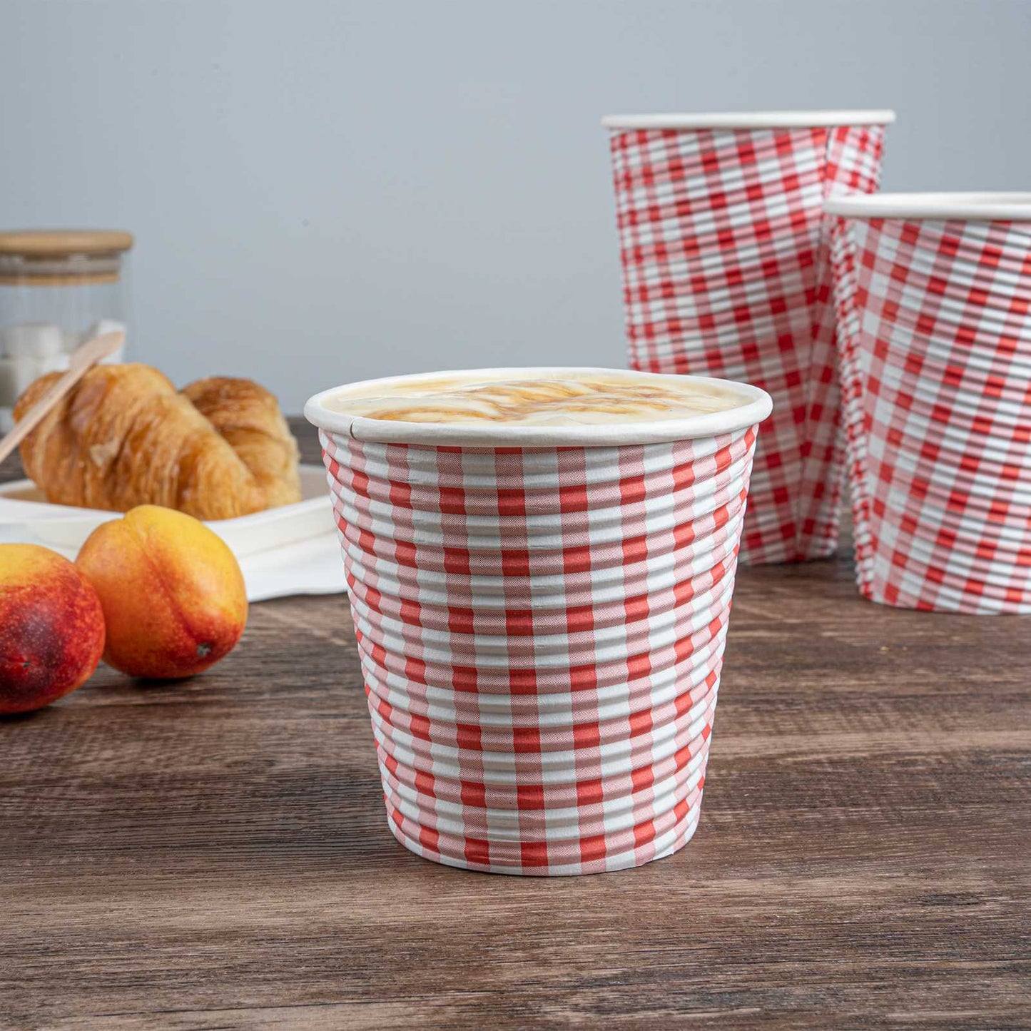 Restpresso 8 oz Picnic Print Paper Coffee Cup - Spiral Wall - 3 1/2" x 3 1/2" x 3 1/4" - 500 count box