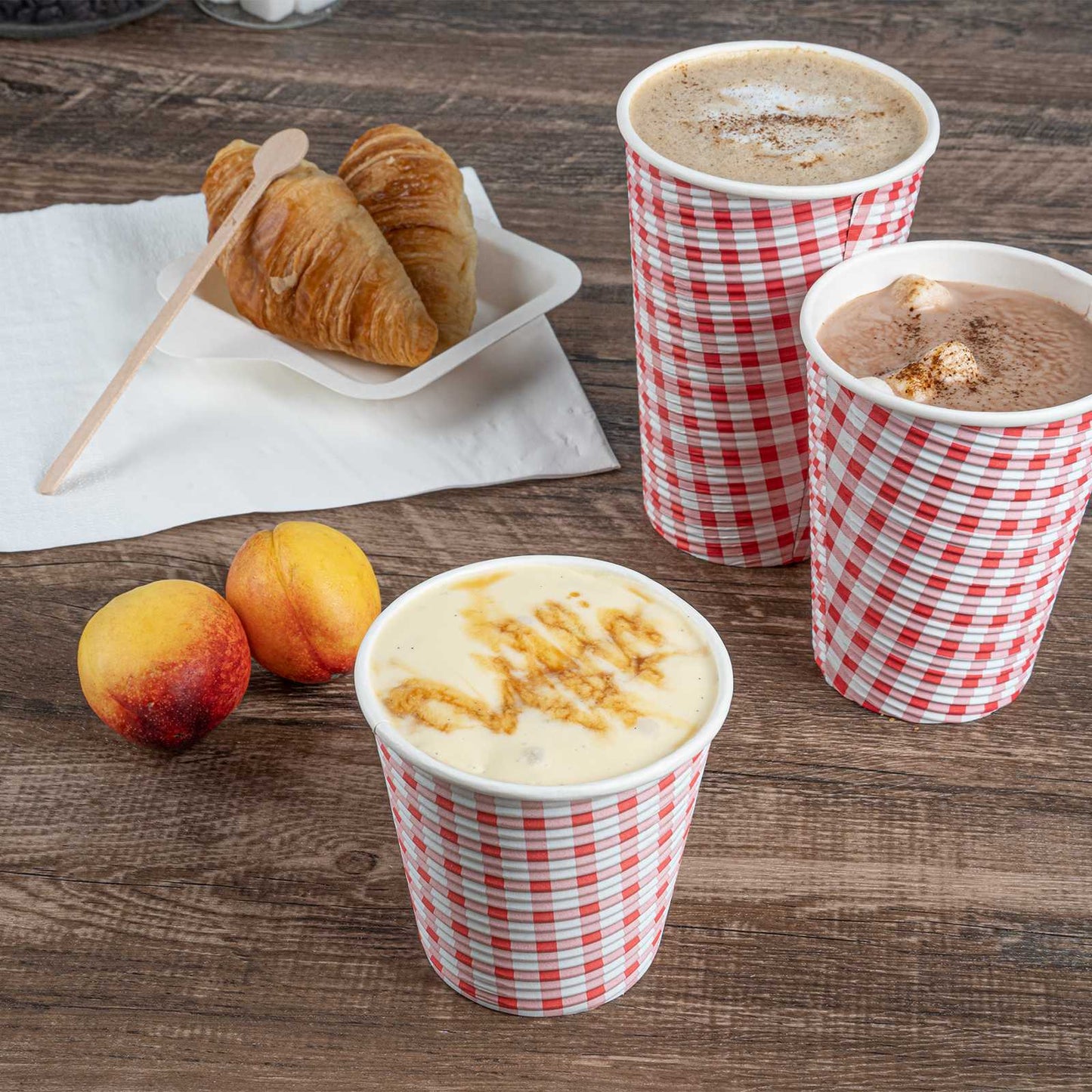 Restpresso 8 oz Picnic Print Paper Coffee Cup - Spiral Wall - 3 1/2" x 3 1/2" x 3 1/4" - 500 count box