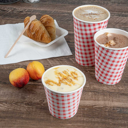 Restpresso 8 oz Picnic Print Paper Coffee Cup - Spiral Wall - 3 1/2" x 3 1/2" x 3 1/4" - 500 count box