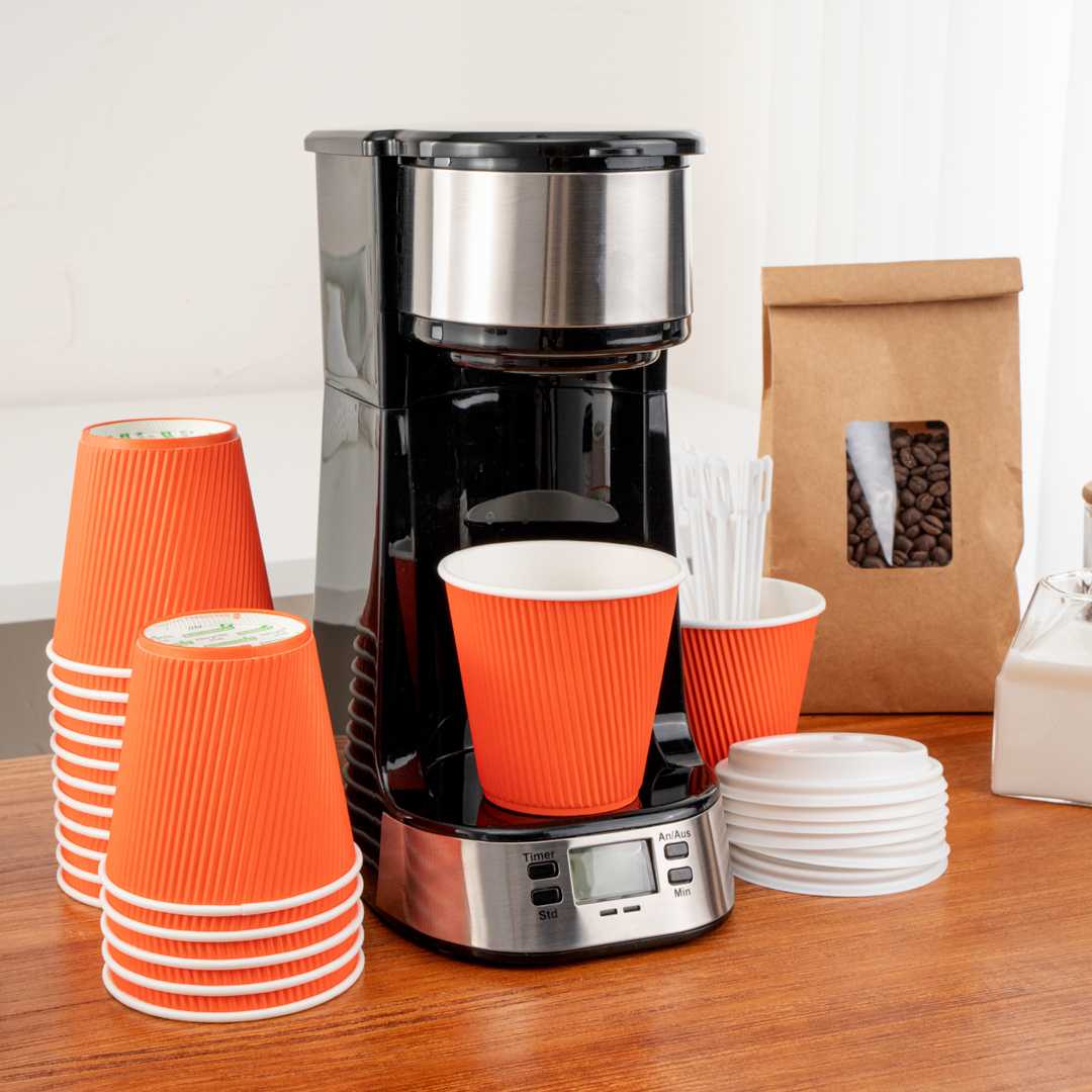 Restpresso 8 oz Tangerine Orange Paper Coffee Cup - Ripple Wall - 3 1/2" x 3 1/2" x 3 1/4" - 25 count box