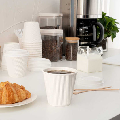 Restpresso 8 oz White Paper Coffee Cup - Ripple Wall - 3 1/2" x 3 1/2" x 3 1/4" - 500 count box