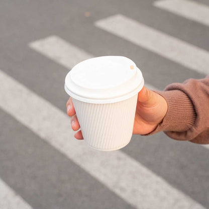 Restpresso 8 oz White Paper Coffee Cup - Ripple Wall - 3 1/2" x 3 1/2" x 3 1/4" - 500 count box