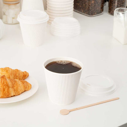 Restpresso 8 oz White Paper Coffee Cup - Ripple Wall - 3 1/2" x 3 1/2" x 3 1/4" - 500 count box