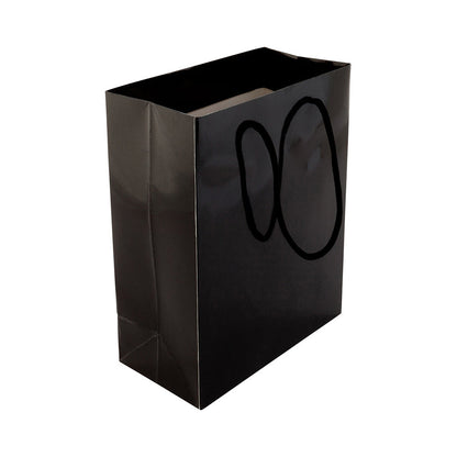 Vogue Rectangle Black Paper Large Shopping and Take Out Bag - Glossy, Rope Handles - 9 1/2" x 4" x 14" - 10 count box