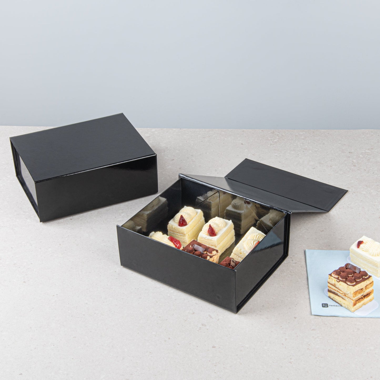 Cater Tek Rectangle Black Paper Large Tic Tac Box - Magnetic - 10 1/2" x 8" x 4" - 10 count box