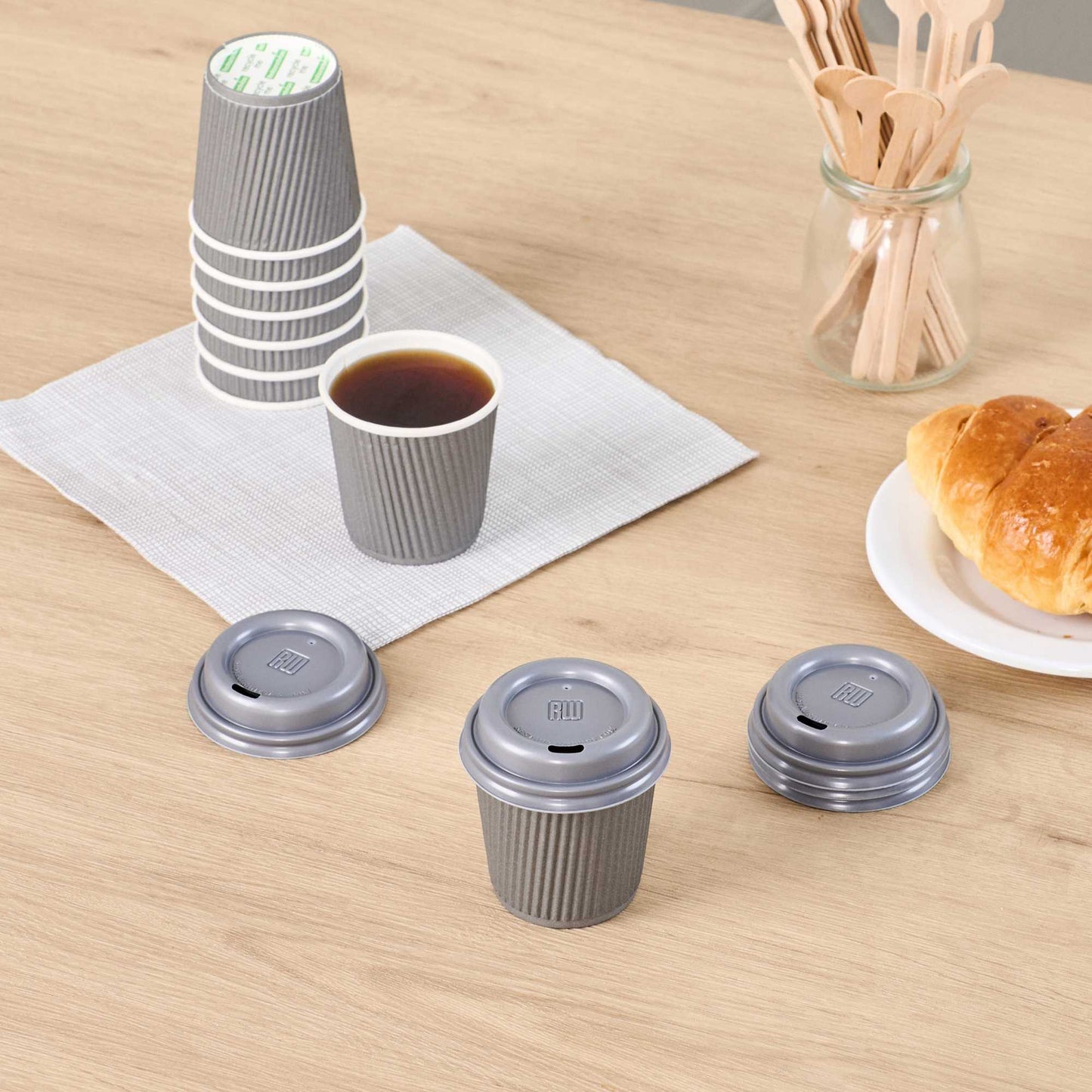 Restpresso Pewter Gray Plastic Coffee Cup Lid - Fits 4 oz - 2 1/2" x 2 1/2" x 3/4" - 25 count box