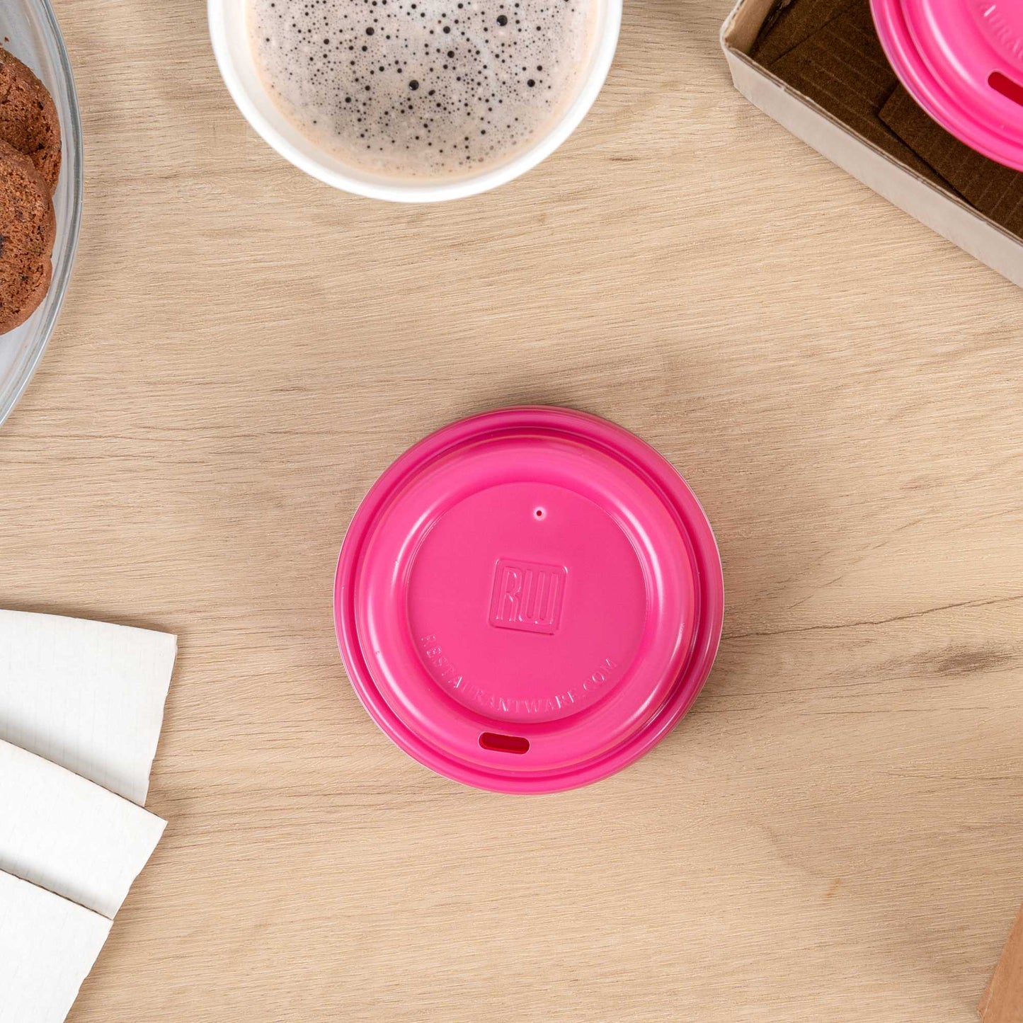 Restpresso Hot Pink Plastic Coffee Cup Lid - Fits 8, 12, 16 and 20 oz - 25 count box