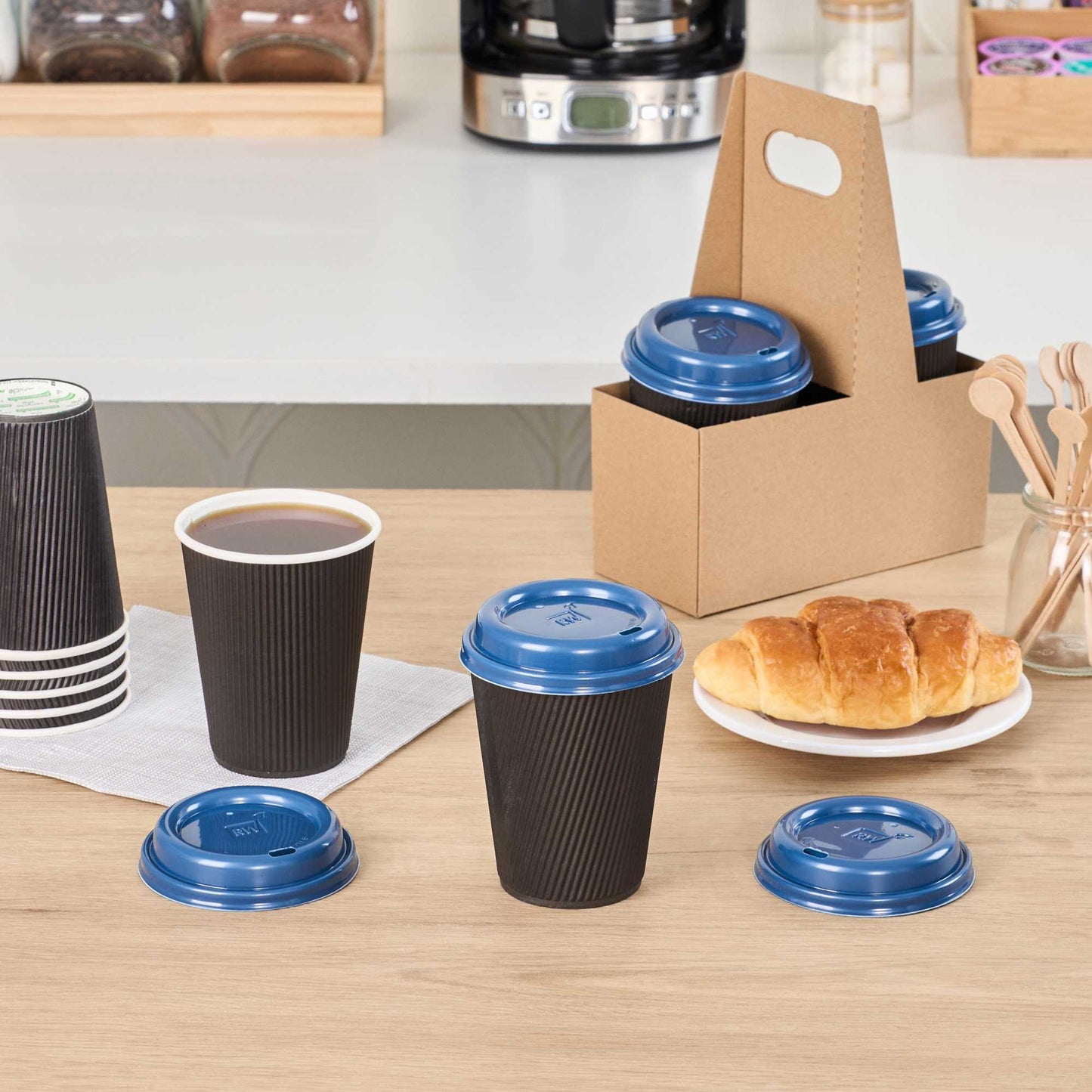 Restpresso Midnight Blue Plastic Coffee Cup Lid - Fits 8, 12, 16 and 20 oz - 500 count box