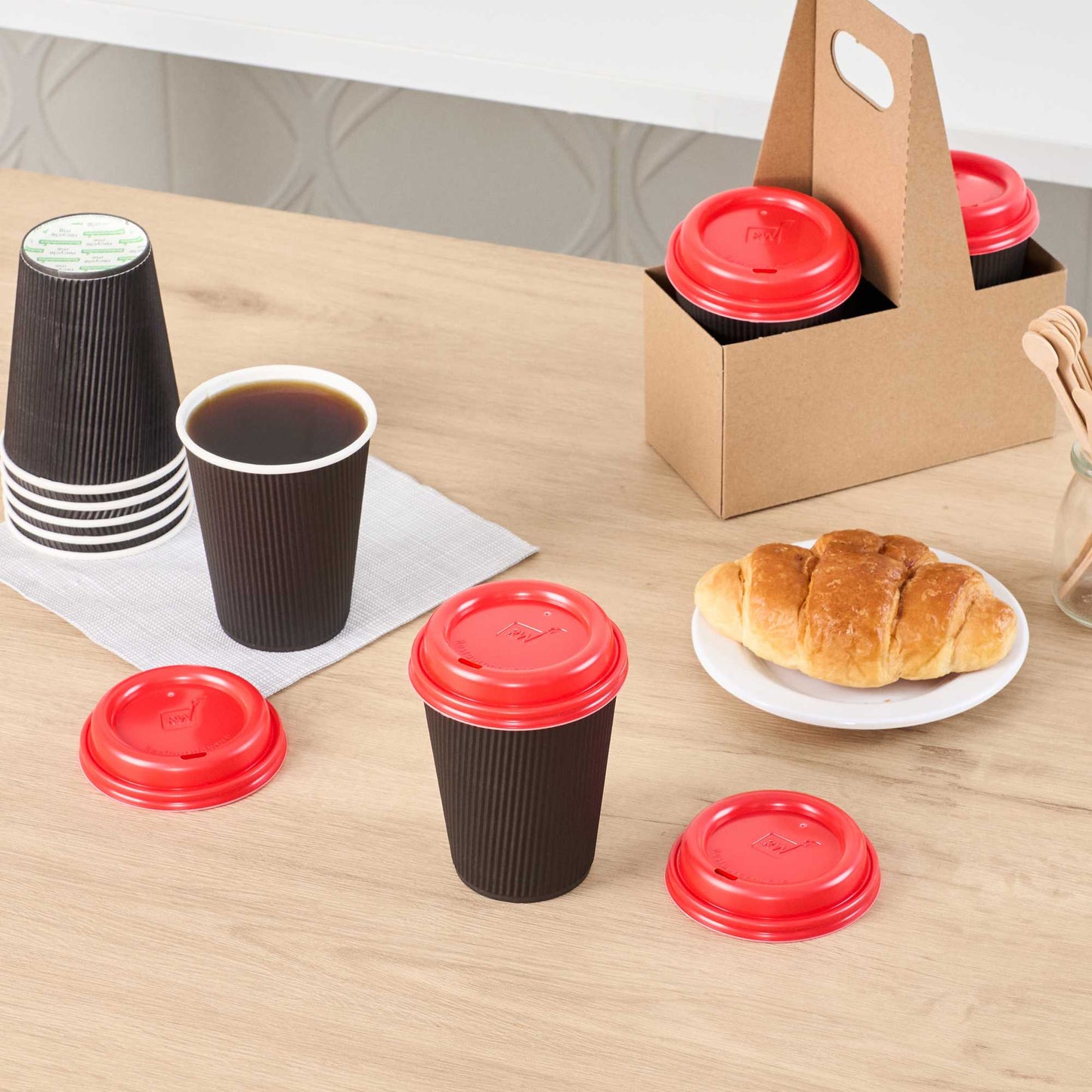 Restpresso Red Plastic Coffee Cup Lid - Fits 8, 12, 16 and 20 oz - 25 count box
