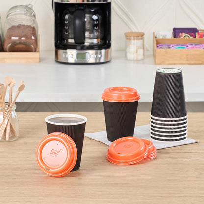 Restpresso Tangerine Orange Plastic Coffee Cup Lid - Fits 8, 12, 16 and 20 oz - 25 count box