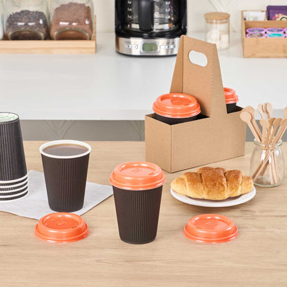 Restpresso Tangerine Orange Plastic Coffee Cup Lid - Fits 8, 12, 16 and 20 oz - 25 count box