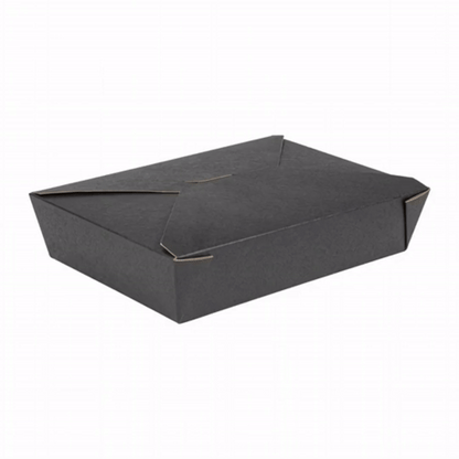 Bio Tek 49 oz Rectangle Black Paper #2 Bio Box Take Out Container - 8 1/2" x 6 1/4" x 2" - 50 count box