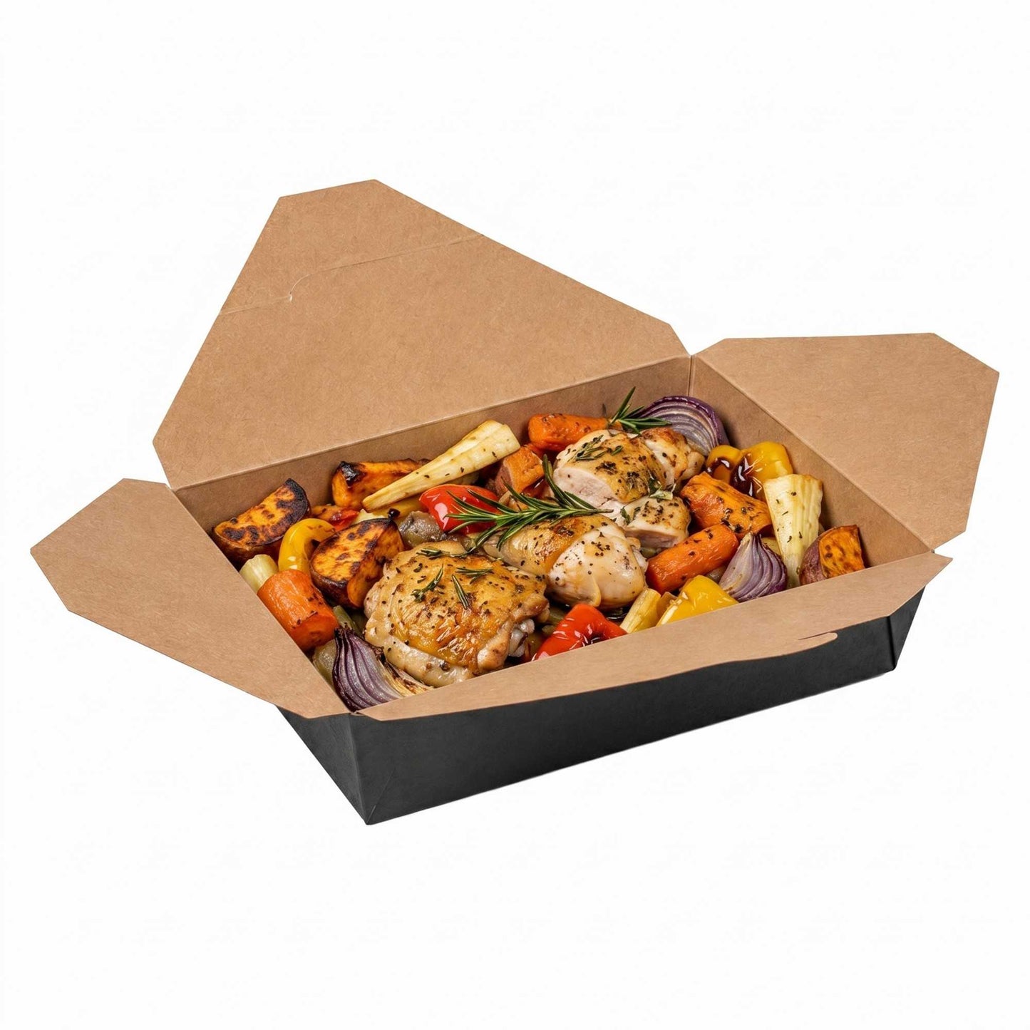 Bio Tek 49 oz Rectangle Black Paper #2 Bio Box Take Out Container - 8 1/2" x 6 1/4" x 2" - 200 count box