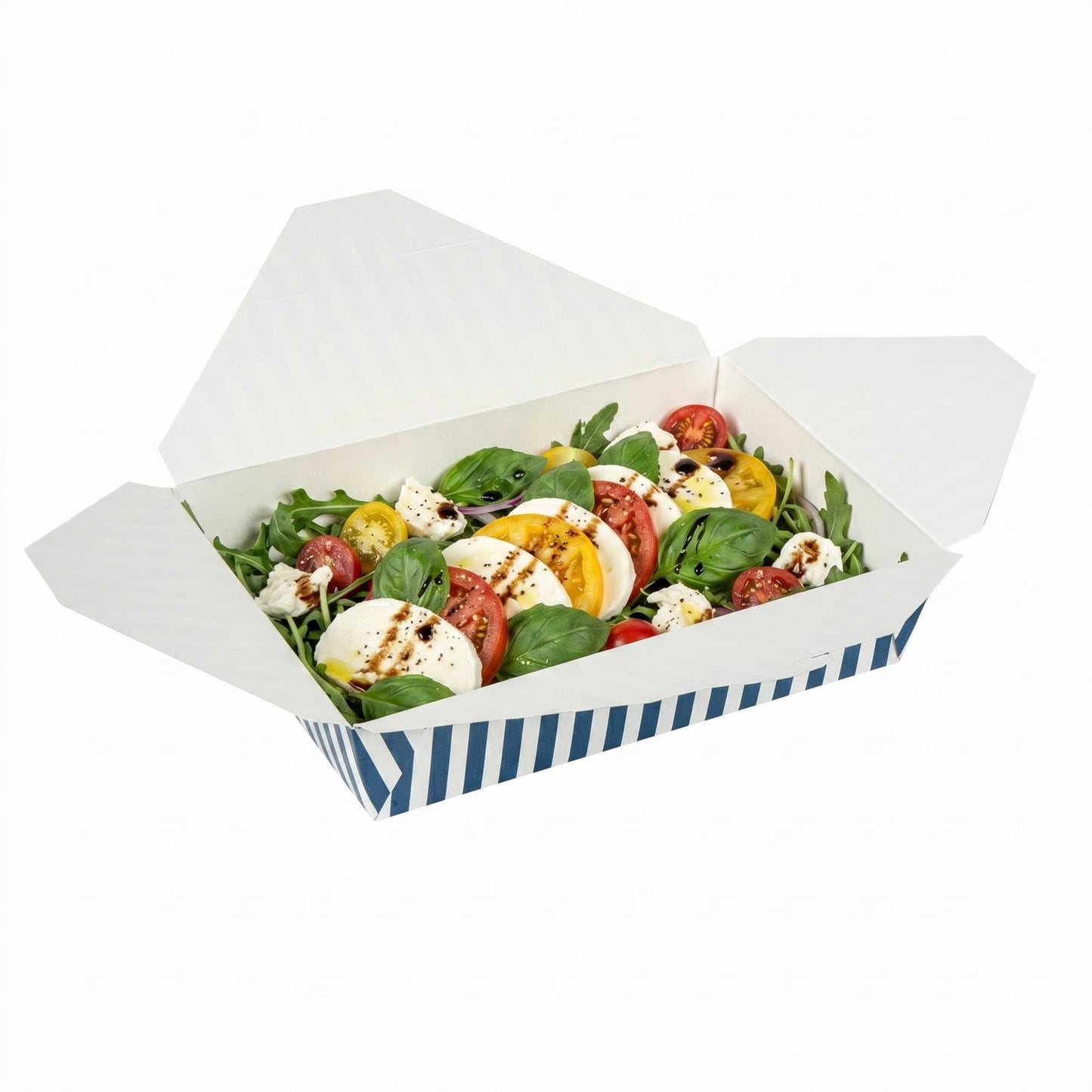 Bio Tek 49 oz Rectangle Blue and White Stripe Paper #2 Bio Box Take Out Container - 8 1/2" x 6 1/4" x 2" -50 count box